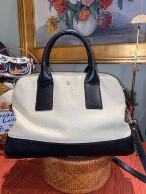 Kate Spade Classic Two-Tone Leather Satchel Bag - Black & Cream